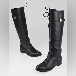 Louis Vuitton Black Riding Leather Lace Up Knee-High Flat Boot SIZE 36